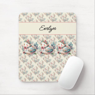 Floral Folk Bird with Pastel Boho Charm Mouse Mat