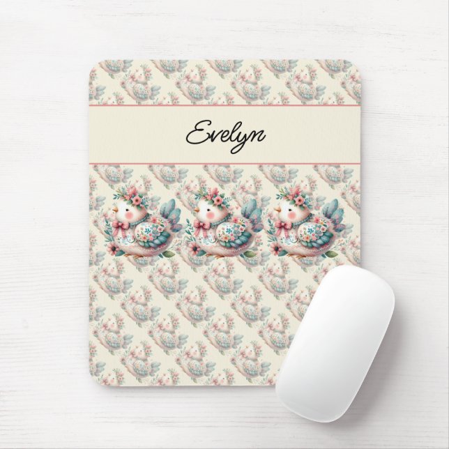 Floral Folk Bird with Pastel Boho Charm Mouse Mat (With Mouse)