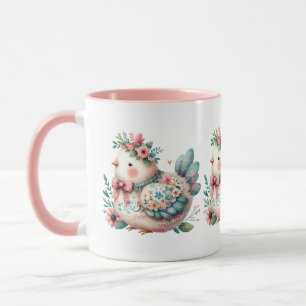 Floral Folk Bird with Pastel Boho Charm Mug