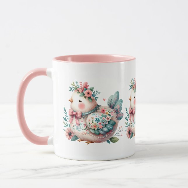 Floral Folk Bird with Pastel Boho Charm Mug (Left)