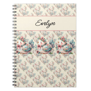 Floral Folk Bird with Pastel Boho Charm Notebook