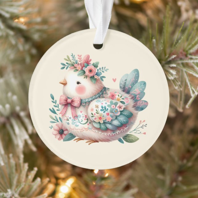 Floral Folk Bird with Pastel Boho Charm Ornament (Tree)