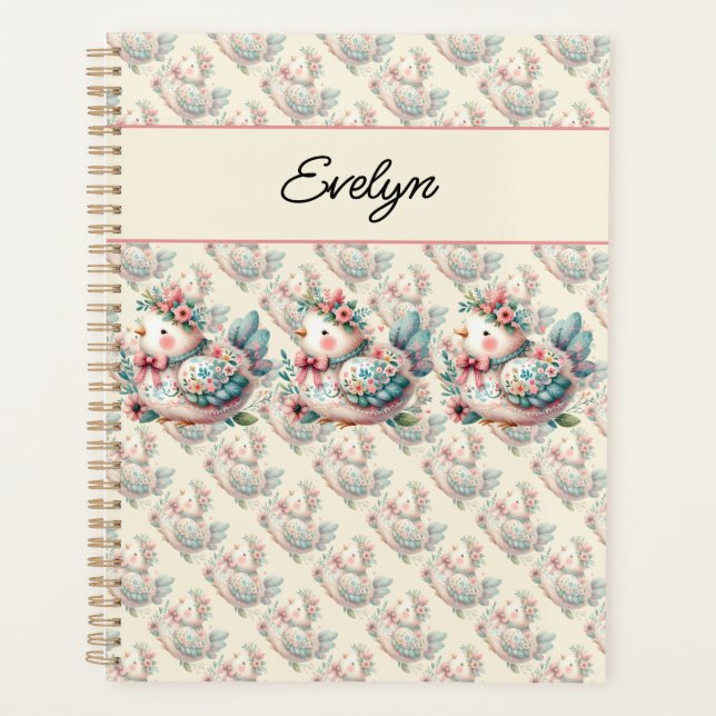 Floral Folk Bird with Pastel Boho Charm Planner (Front)