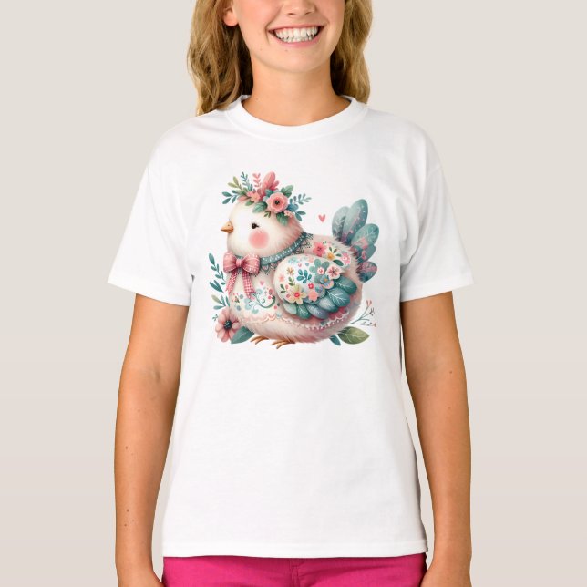 Floral Folk Bird with Pastel Boho Charm T-Shirt (Front)