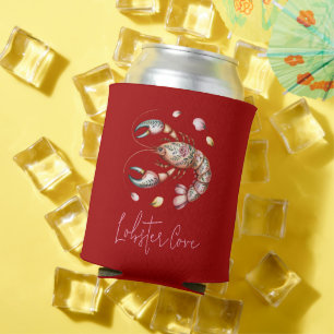 Floral Folk Lobster Art Illustration Can Cooler