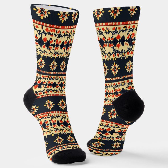 Floral Folk Pattern Socks (Angled)