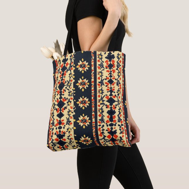 Floral Folk Pattern Tote Bag (Close Up)