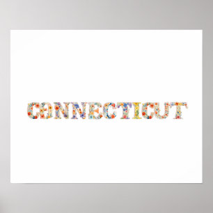 Floral Font State Art Print (CONNECTICUT)