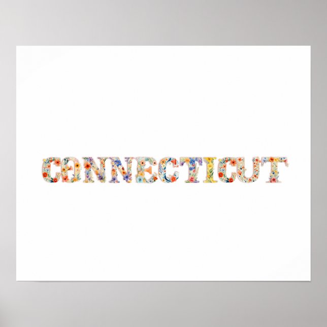 Floral Font State Art Print (CONNECTICUT) (Front)