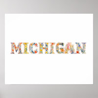 Floral Font State Art Print (Michigan)