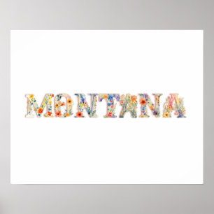 Floral Font State Art Print  (Montana)