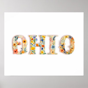 Floral Font State Art Print  (Ohio)