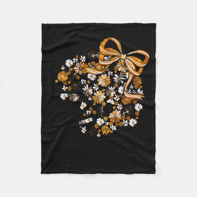 Floral Football Game Day Girly Bow Team Srit Black Fleece Blanket (Front)