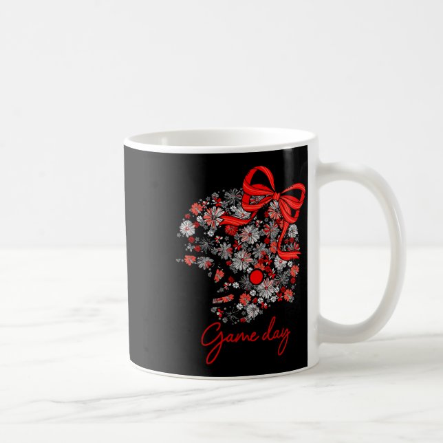 Floral Football Game Day Girly Team Srit Black Red Coffee Mug (Right)