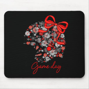 Floral Football Game Day Girly Team Srit Black Red Mouse Mat