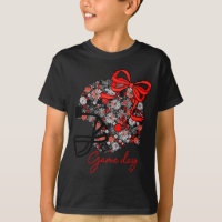 Floral Football Game Day Girly Team Srit Black Red