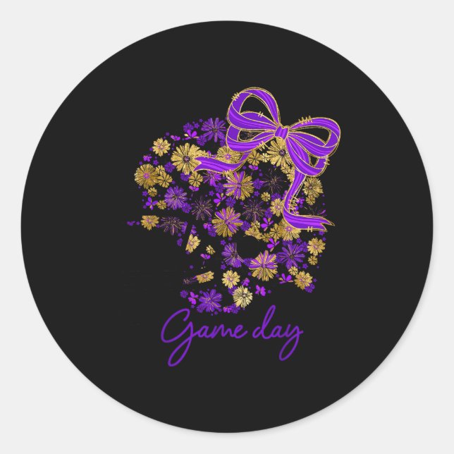 Floral Football Game Day Girly Team Srit Purple Bl Classic Round Sticker (Front)