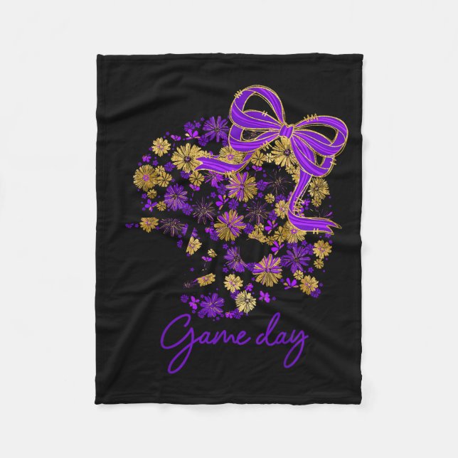 Floral Football Game Day Girly Team Srit Purple Bl Fleece Blanket (Front)