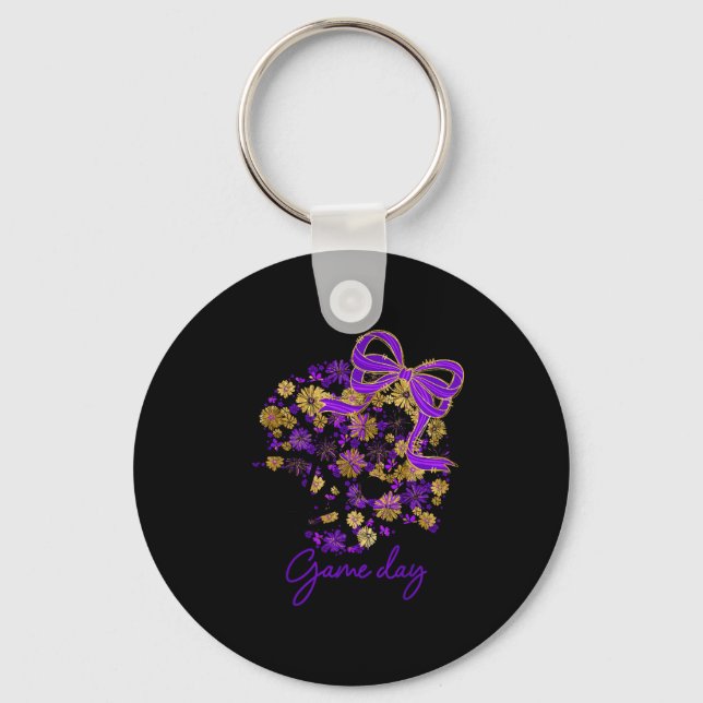 Floral Football Game Day Girly Team Srit Purple Bl Key Ring (Front)