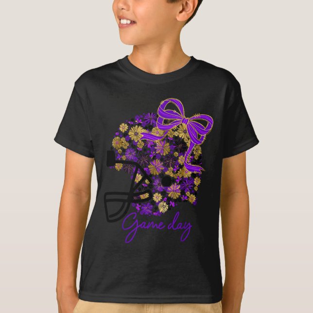 Floral Football Game Day Girly Team Srit Purple Bl T-Shirt (Front)