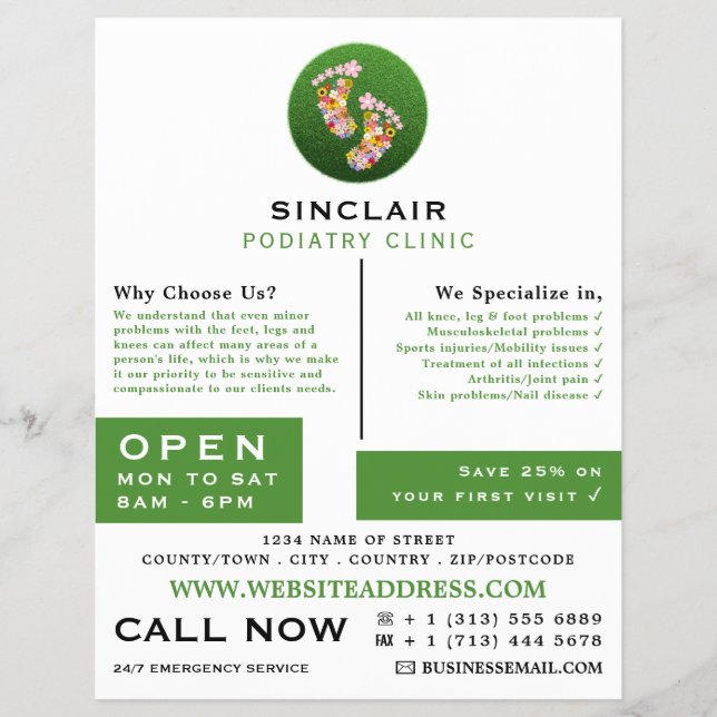 Floral Footprints, Podiatry Clinic, Podiatrist Flyer (Front)