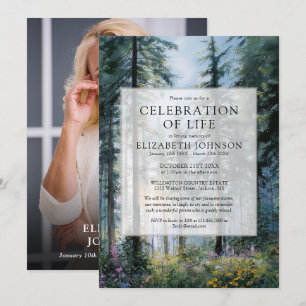 Floral Forest Celebration of Life Funeral Photo Invitation