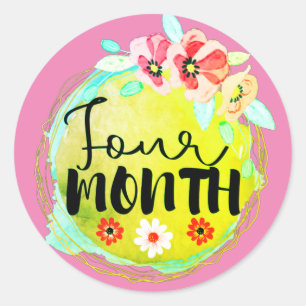 Floral Four Month Old Baby Milestone Label