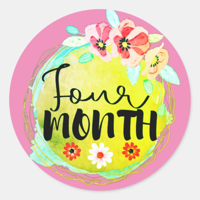 Floral Four Month Old Baby Milestone Label (Front)
