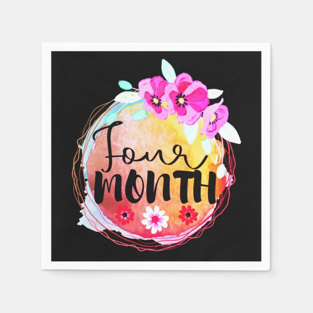 Floral Four Month Old Baby Milestone Label Napkins (Front)