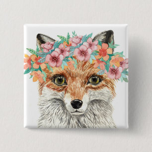 Floral Fox 15 Cm Square Badge