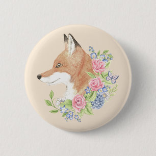 Floral Fox 6 Cm Round Badge