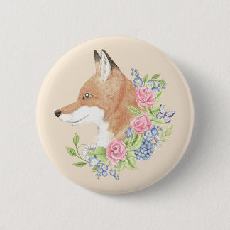 Floral Fox 6 Cm Round Badge
