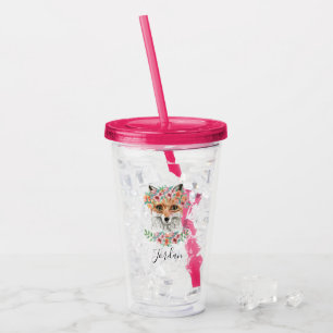 Floral Fox   Add Your Name Acrylic Tumbler