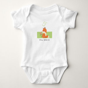 Floral Fox • Add Your Name Cute Alphabet Monogram Baby Bodysuit