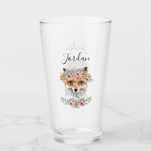 Floral Fox | Add Your Name Glass (Front)
