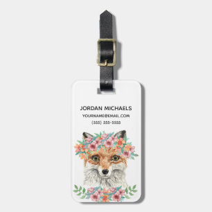 Floral Fox   Add Your Name Luggage Tag