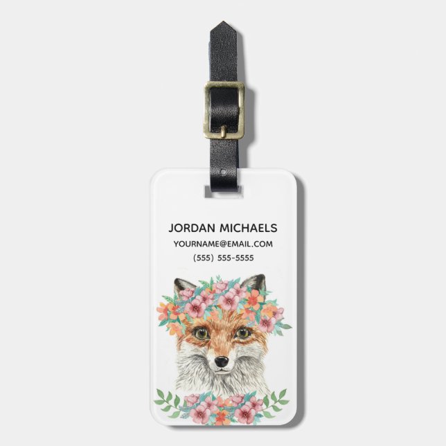 Floral Fox | Add Your Name Luggage Tag (Front Vertical)