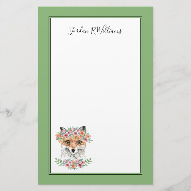 Floral Fox | Add Your Name Stationery (Front)