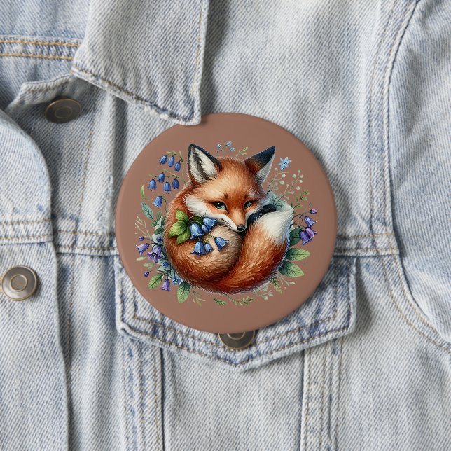 Floral Fox Botanical Woodland Art 10 Cm Round Badge (In Situ)