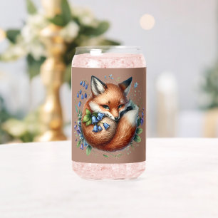 Floral Fox Botanical Woodland Art Can Glass