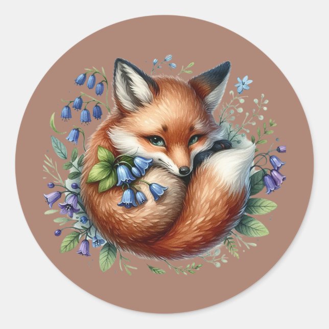 Floral Fox Botanical Woodland Art Classic Round Sticker (Front)