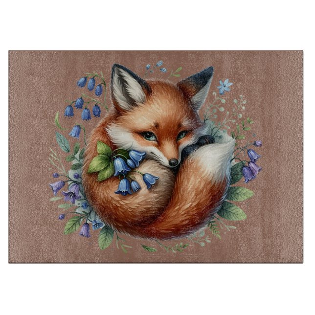 Floral Fox Botanical Woodland Art Cutting Board (Front)