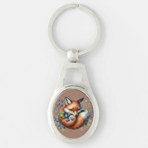 Floral Fox Botanical Woodland Art Key Ring