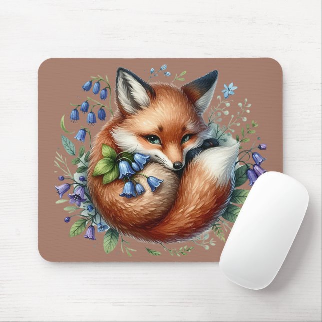 Floral Fox Botanical Woodland Art Mouse Mat (With Mouse)