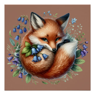 Floral Fox Botanical Woodland Art Poster
