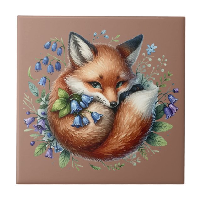 Floral Fox Botanical Woodland Art Tile (Front)