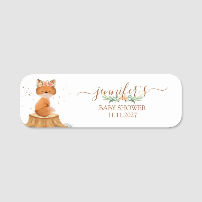 Floral Fox Celebration Name Tag (Front)