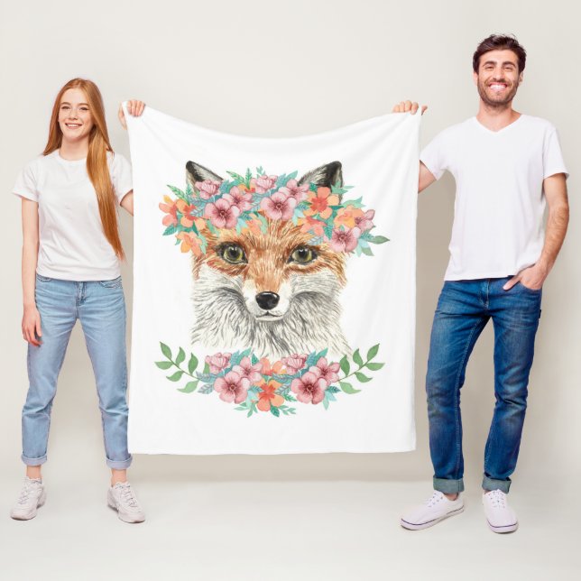 Floral Fox Fleece Blanket (In Situ)