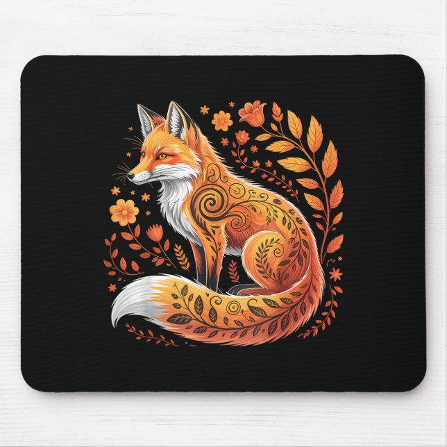 Floral Fox Flowers Art Fox In Autumn - Fall Fox  Mouse Mat (Front)