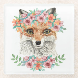 Floral Fox Glass Coaster